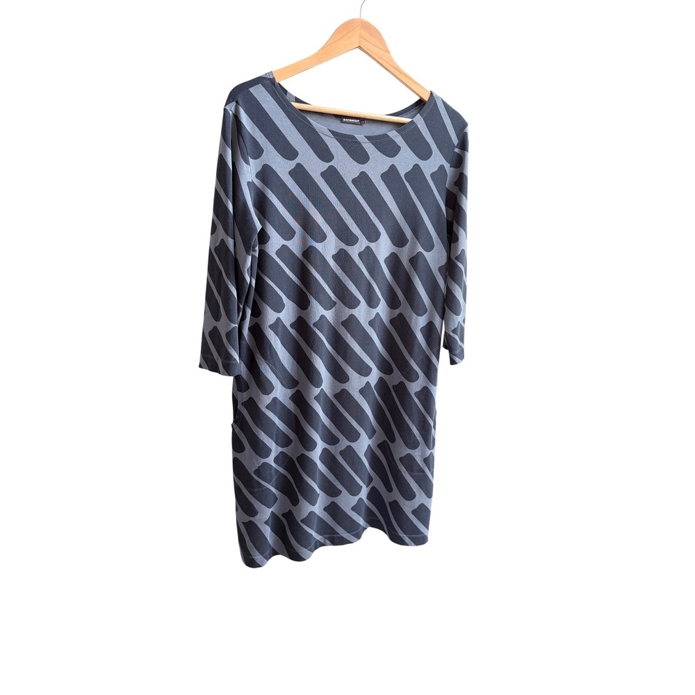 Marimekko Graphic 3/4 Sleeve Shift Dress Pockets Size L Lagenlook - Picture 3 of 6